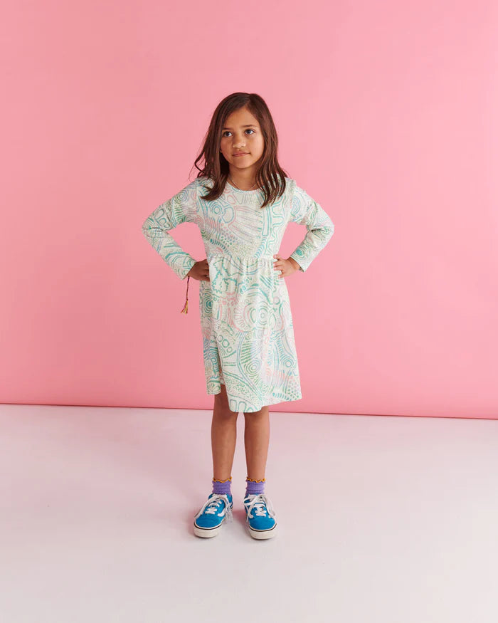 Tjala Tjukurpa Pastel Organic Cotton Long Sleeve Everyday Dress
