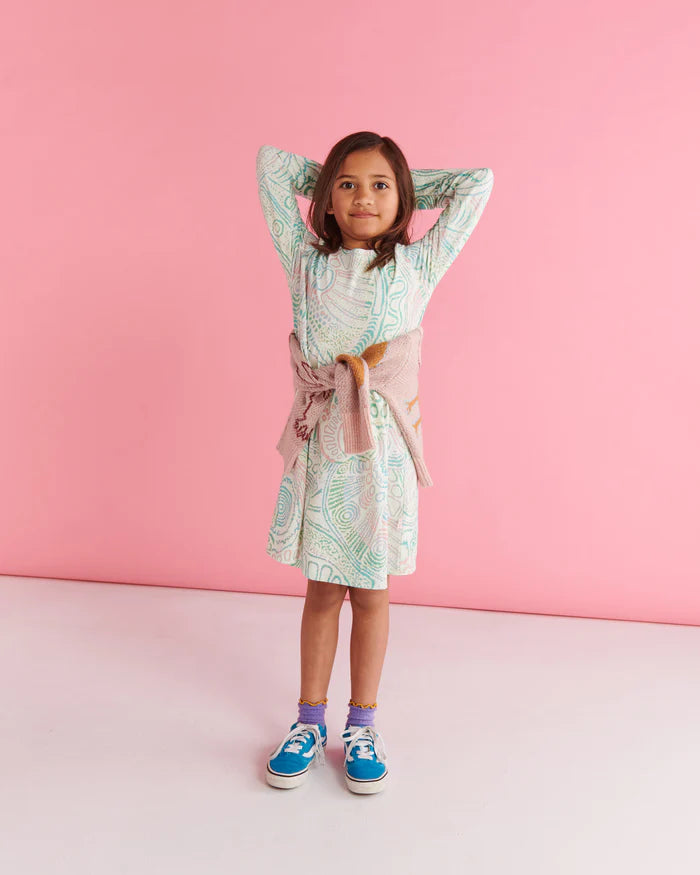 Tjala Tjukurpa Pastel Organic Cotton Long Sleeve Everyday Dress