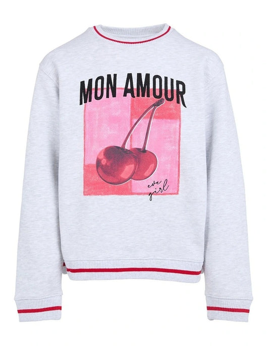 Mon Amour Crew Sweater (8-14 Years) in Grey Marle