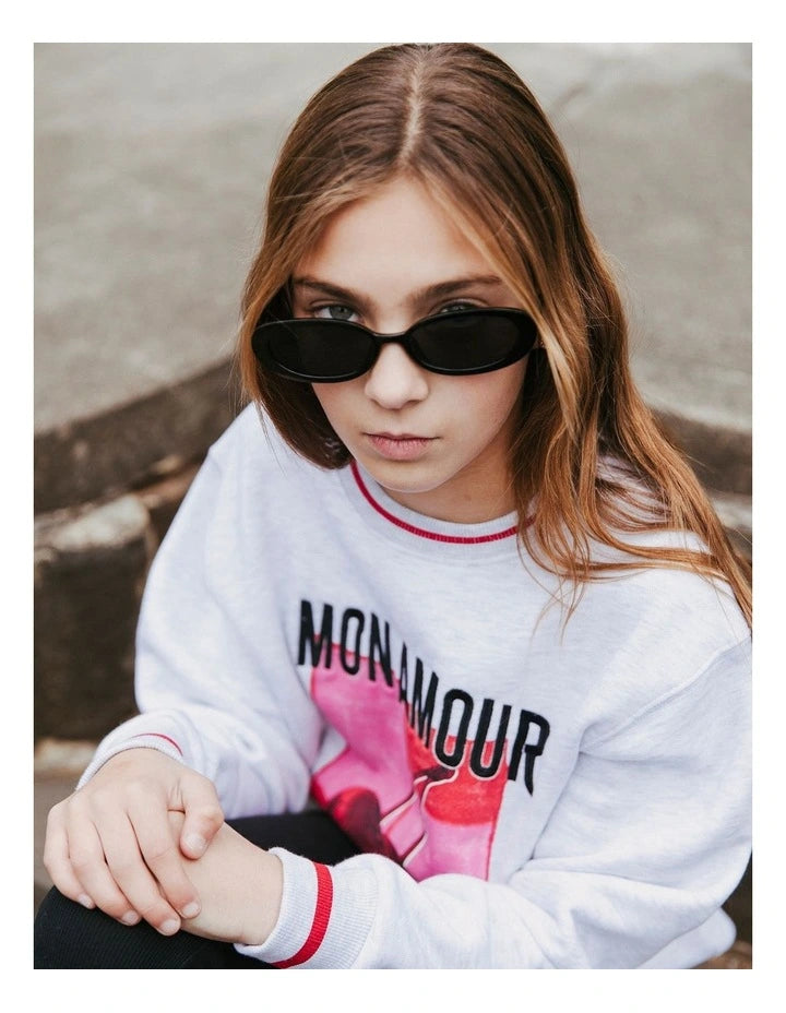 Mon Amour Crew Sweater (8-14 Years) in Grey Marle