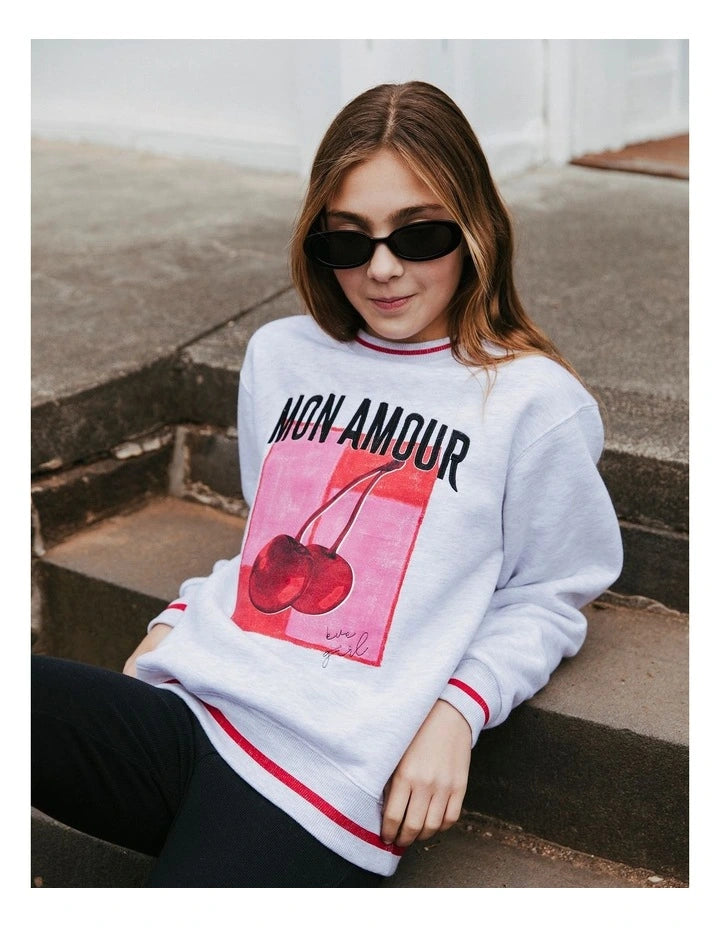 Mon Amour Crew Sweater (8-14 Years) in Grey Marle