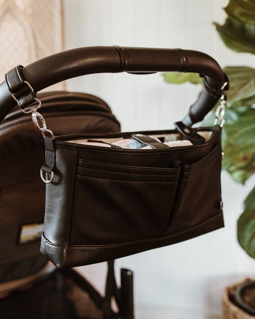 Faux Leather Stroller Organiser/Pram Caddy - Black