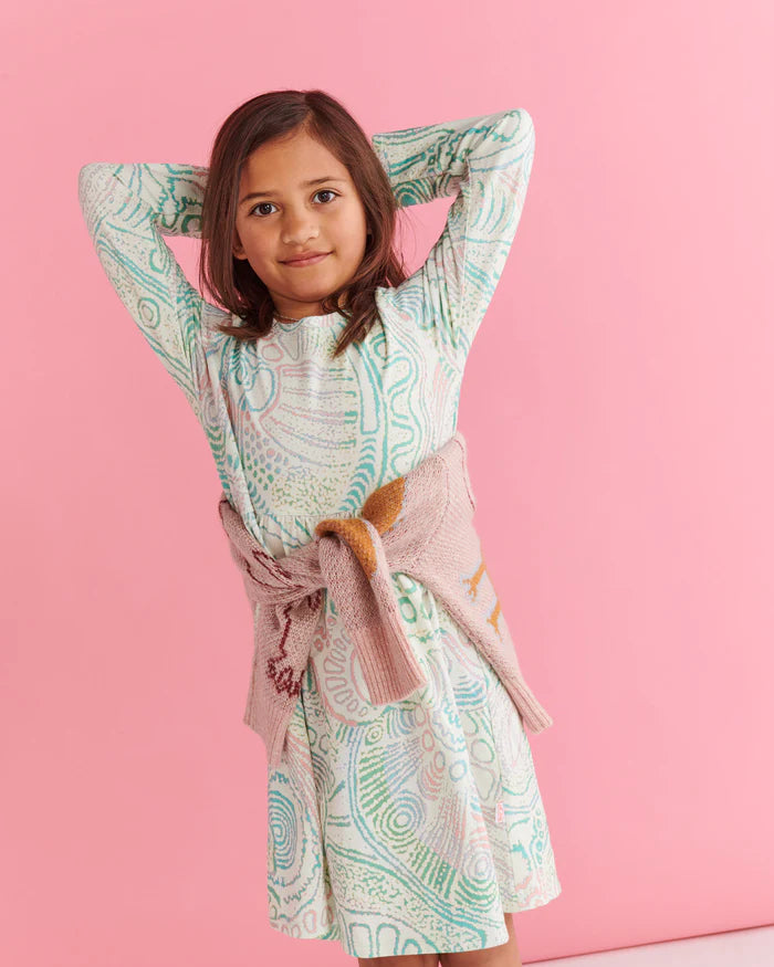 Tjala Tjukurpa Pastel Organic Cotton Long Sleeve Everyday Dress