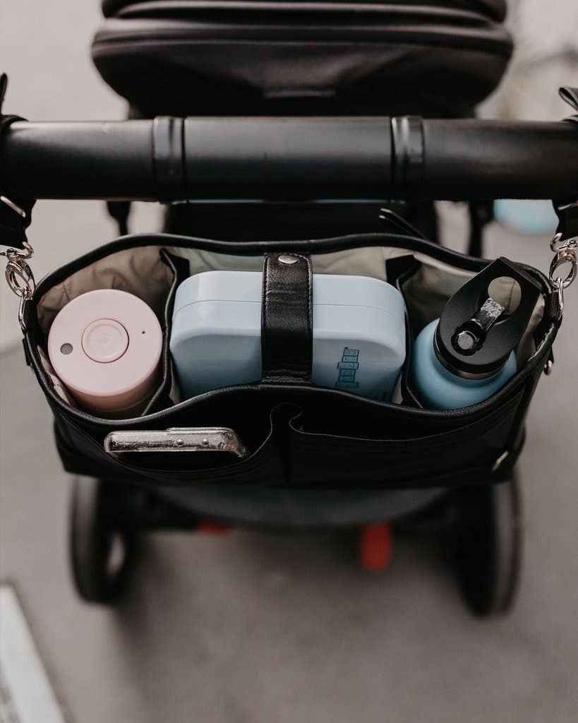 Faux Leather Stroller Organiser/Pram Caddy - Black
