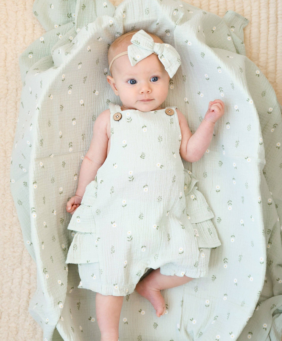Organic Cotton Muslin Swaddle Wrap - Daisy Green