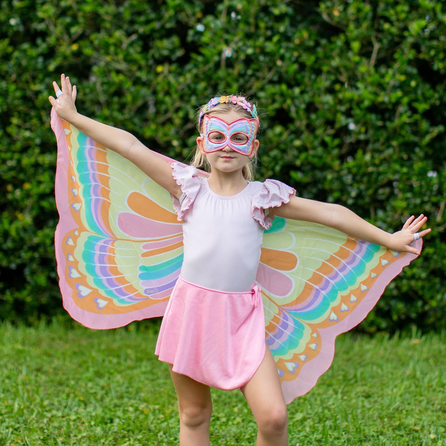 Pink Rainbow Butterfly Wings + Mask