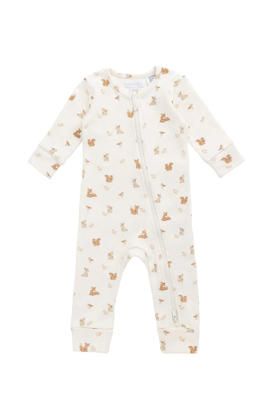 Organic Cotton Reese Zip Onepiece - Forest Friends