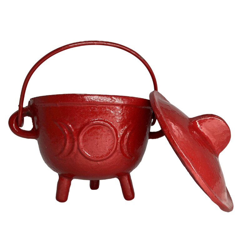 Red Cast Iron Triple Moon Cauldron - Medium