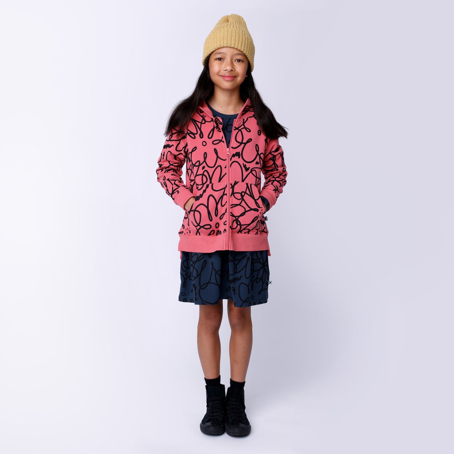 Flower Outline Furry Zip Up