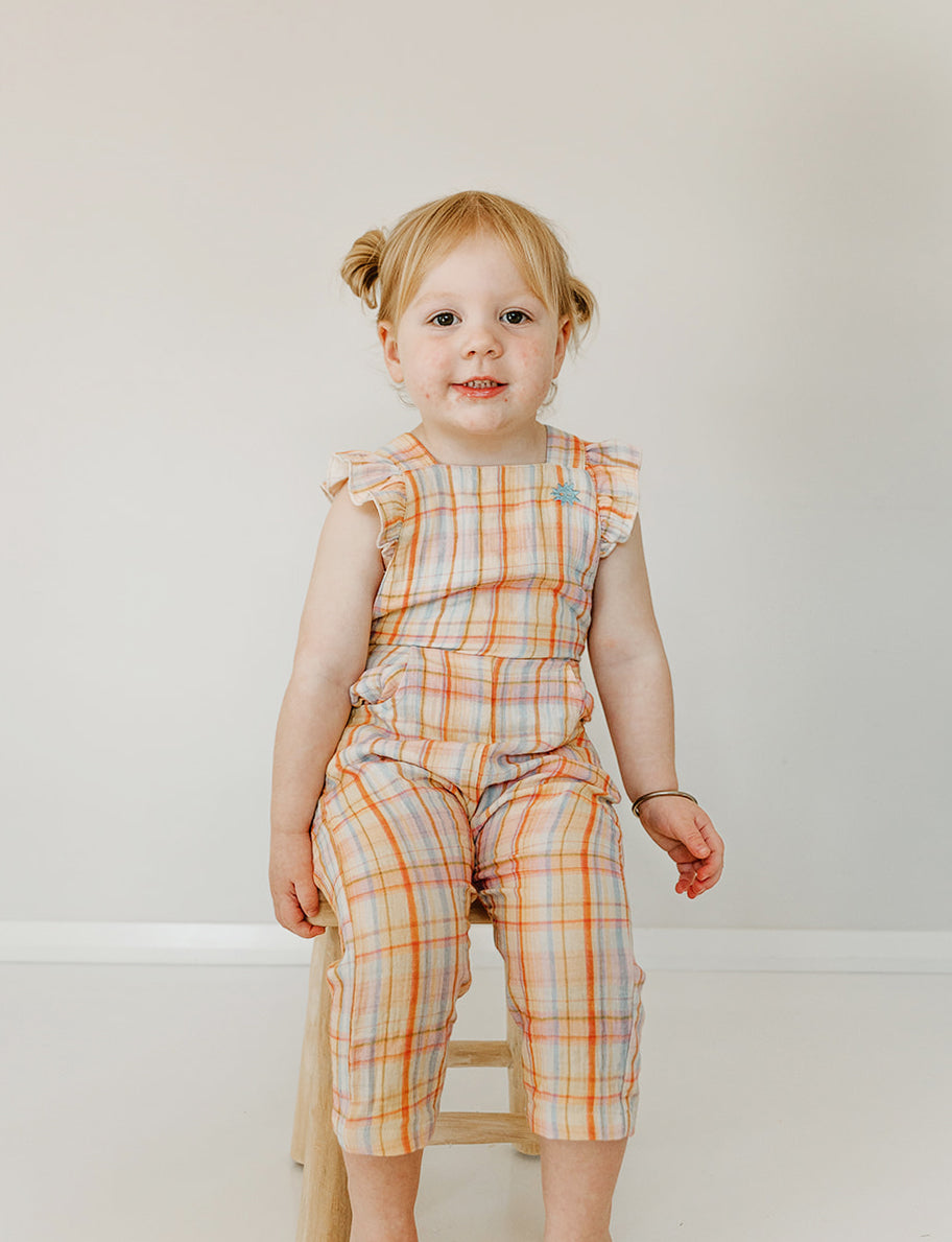 Rainbow Plaid Ruffle Dungarees