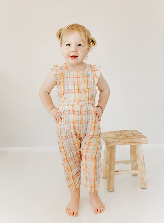 Rainbow Plaid Ruffle Dungarees