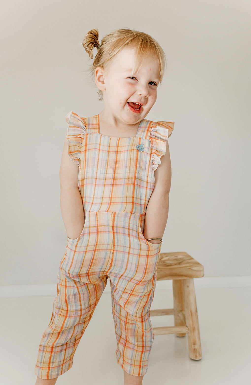 Rainbow Plaid Ruffle Dungarees