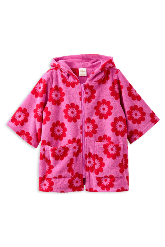 Red Floral Terry Towelling Cover Up