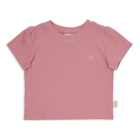 Rosette Rib Puff Sleeve T-shirt