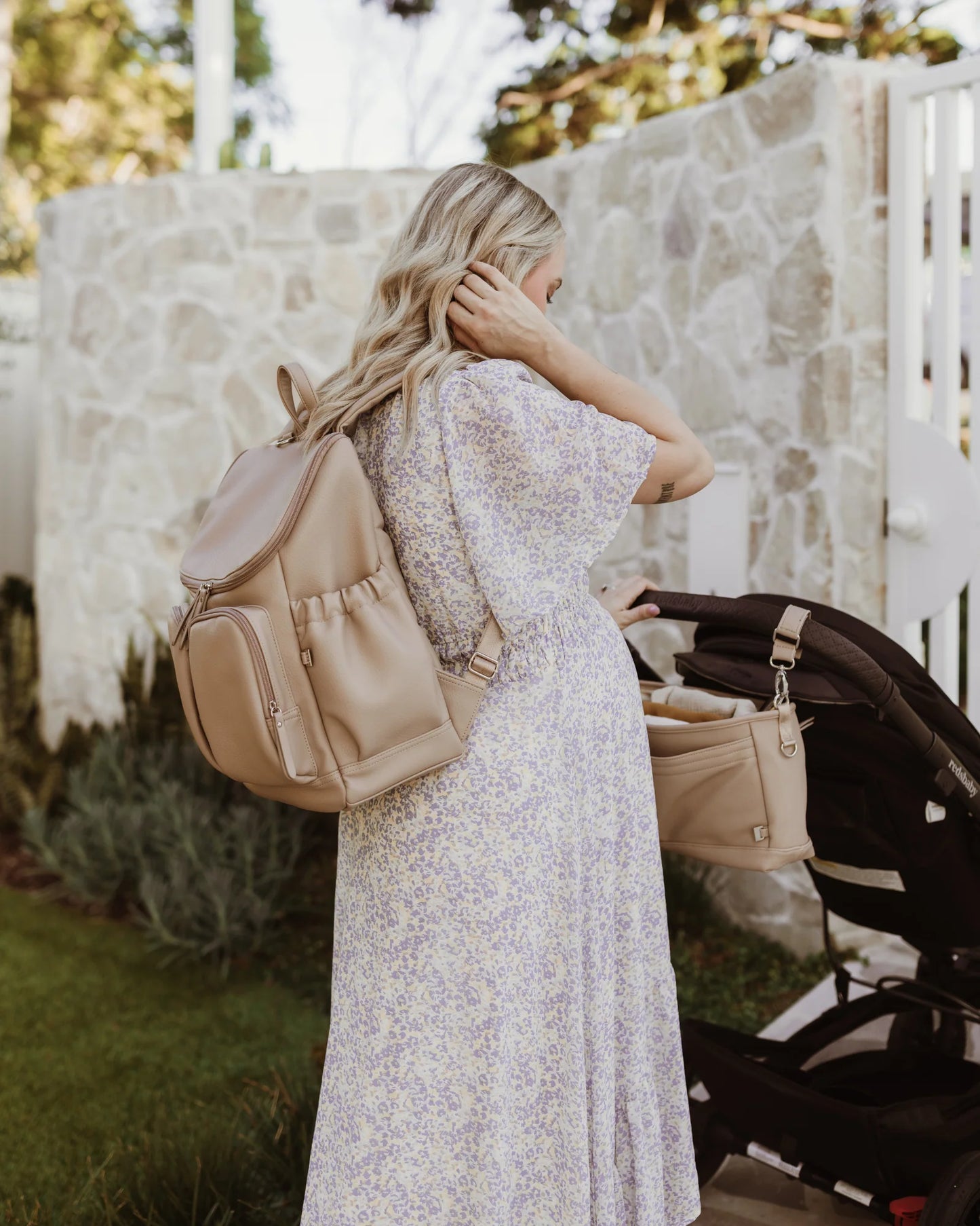 Dimple Faux Leather Nappy Backpack - Oat
