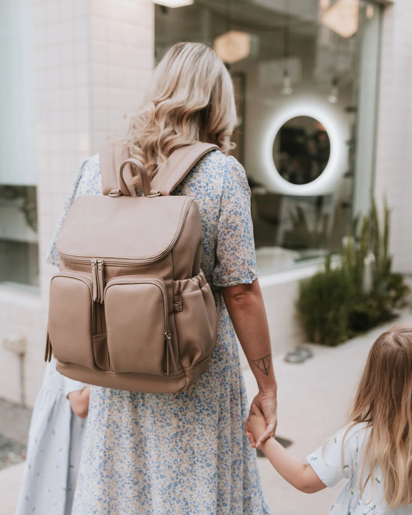 Dimple Faux Leather Nappy Backpack - Oat