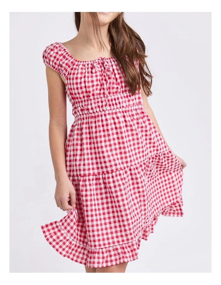 Elsa Gingham Dress in Red (Size 8-14)