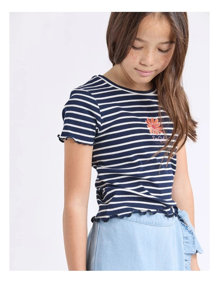 Issy Rib Tee in Navy (Size 8-14)