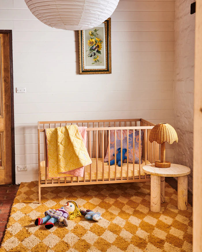 Kalaya Tjukurpa Straw Organic Cotton Quilted Cot Bedspread 100cm x 120cm