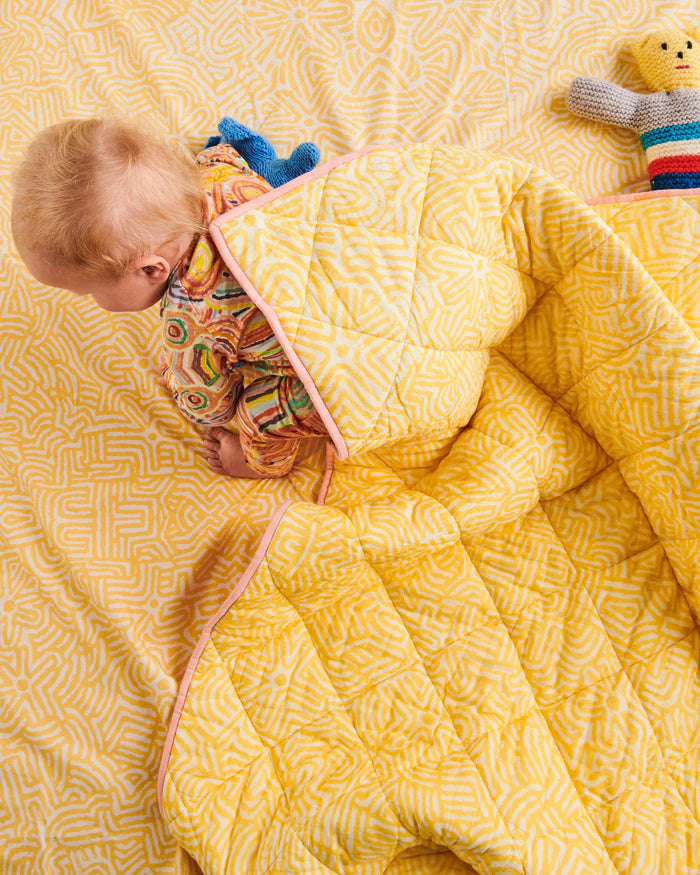 Kalaya Tjukurpa Straw Organic Cotton Quilted Cot Bedspread 100cm x 120cm