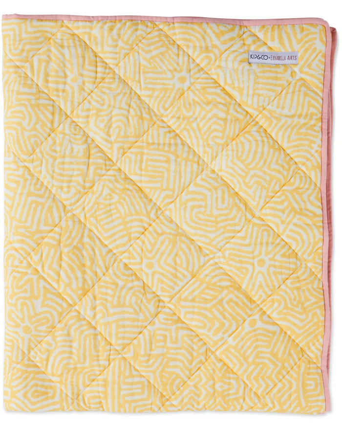 Kalaya Tjukurpa Straw Organic Cotton Quilted Cot Bedspread 100cm x 120cm