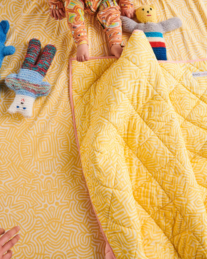 Kalaya Tjukurpa Straw Organic Cotton Quilted Cot Bedspread 100cm x 120cm