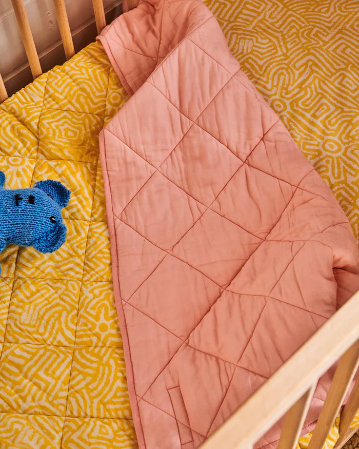 Kalaya Tjukurpa Straw Organic Cotton Quilted Cot Bedspread 100cm x 120cm