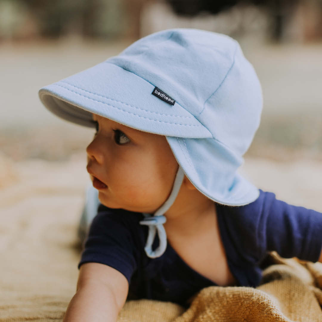 Baby Legionnaire Hat with Strap in Baby Blue in Size 0-3m
