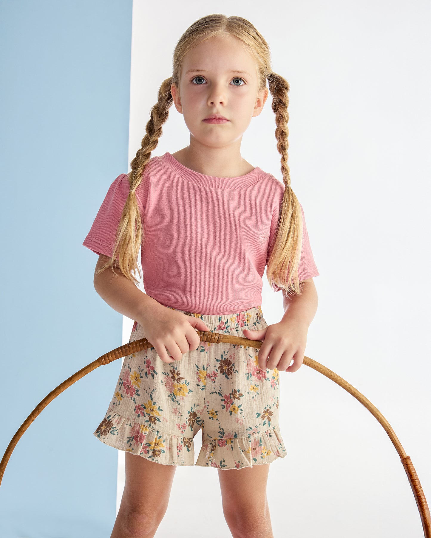Rosette Rib Puff Sleeve T-shirt