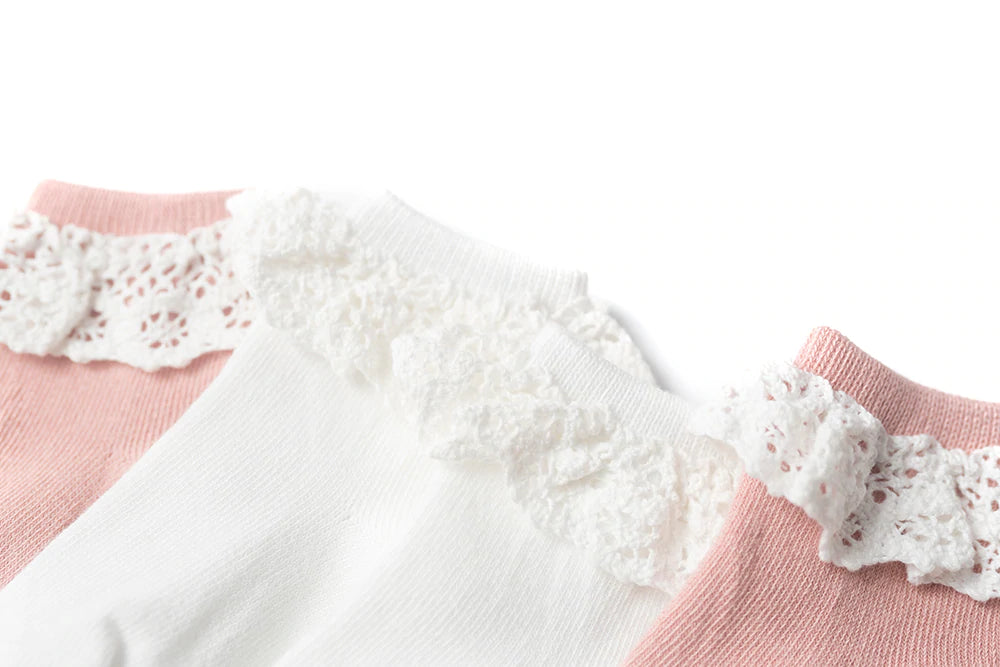 Pretty Cotton Socks in Pink and White