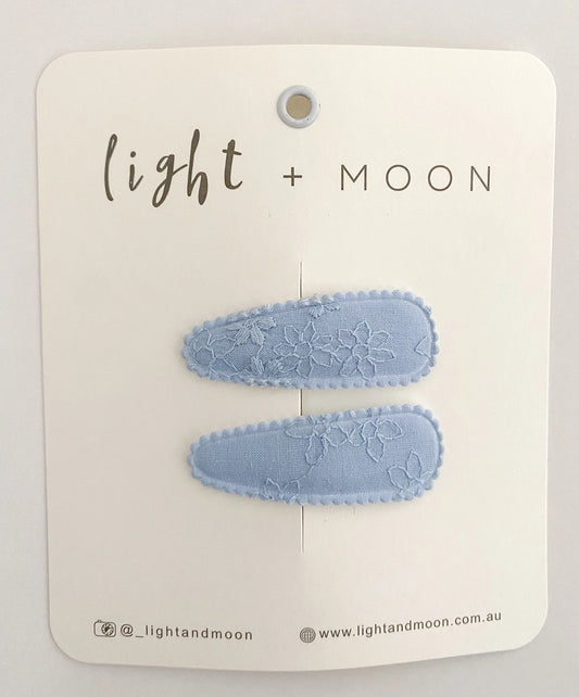 Baby Blue Embroidery Cotton Snap Clips