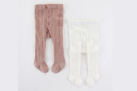 Chain Luxe Soft Cotton Tights in White & Dusty Pink