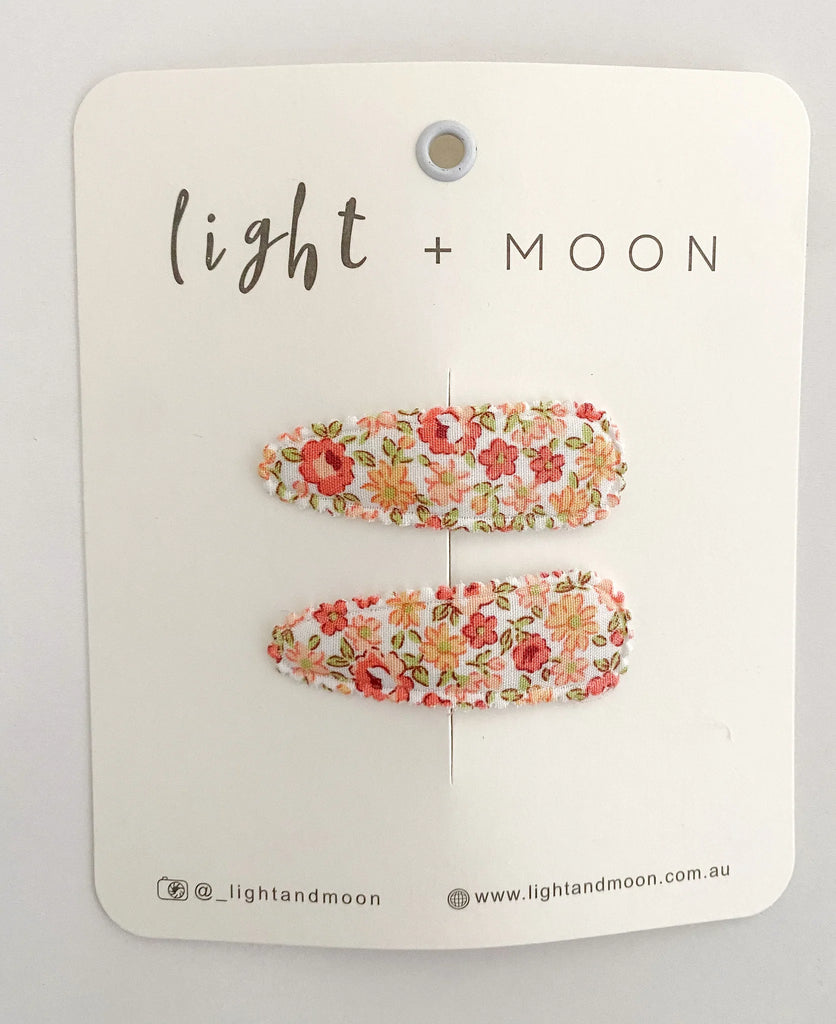 Peach Floral Cotton Snap Clips