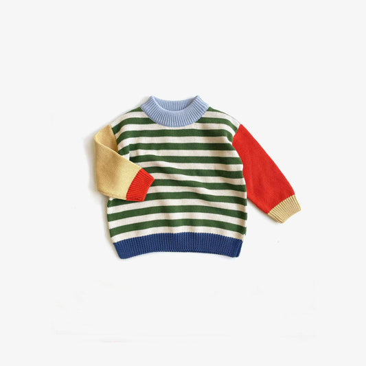 Organic Cotton Knit Jumper - Clover Stripe Colour Block