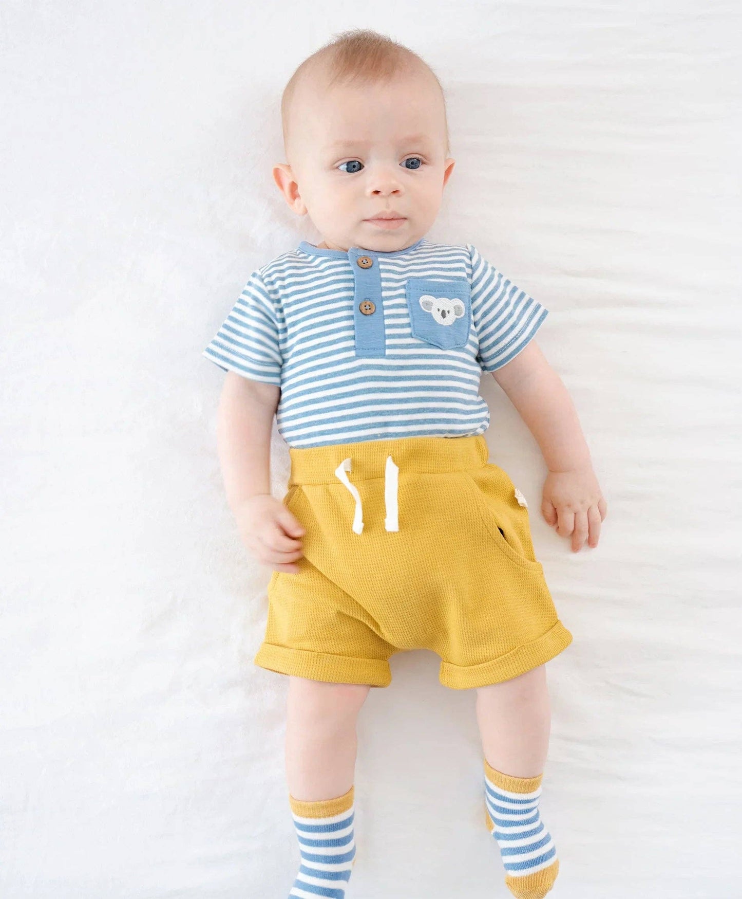 Organic Cotton Short Sleeve Bodysuit - Koala & Blue Stripes