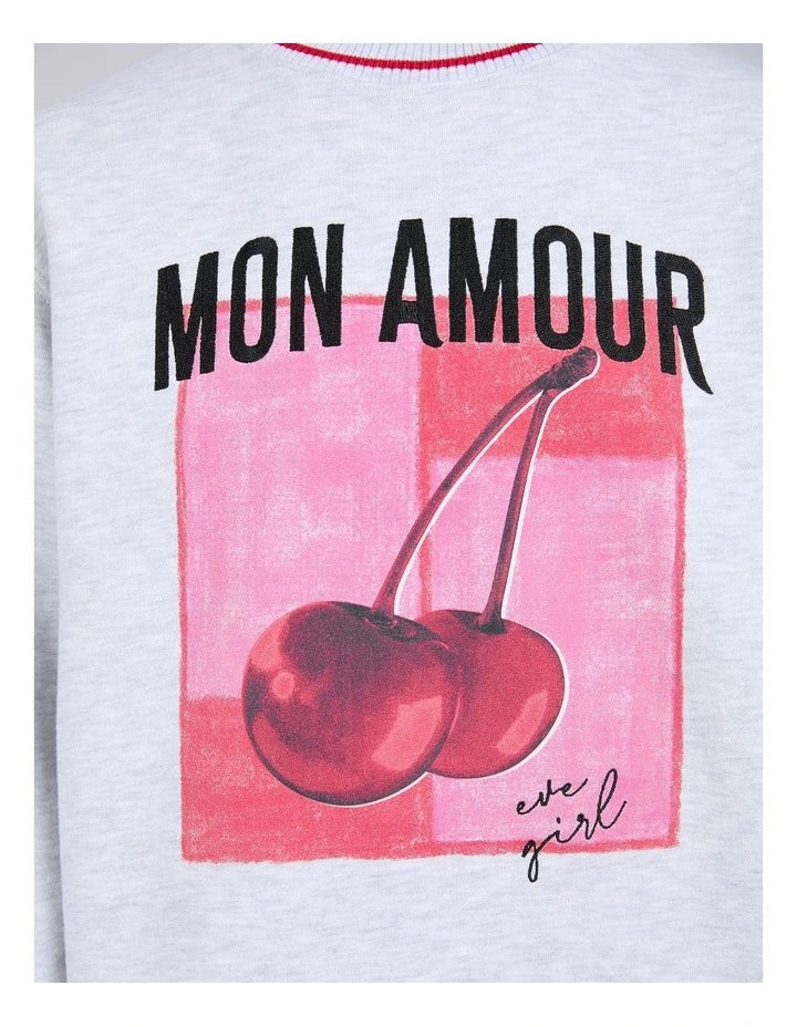 Mon Amour Crew Sweater (8-14 Years) in Grey Marle