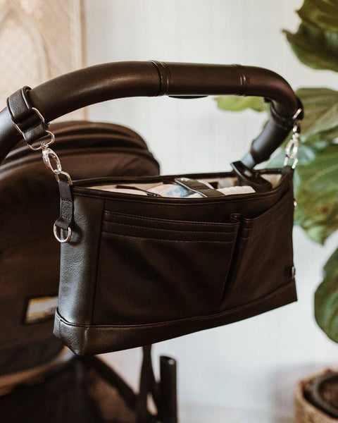 Faux Leather Stroller Organiser/Pram Caddy - Black