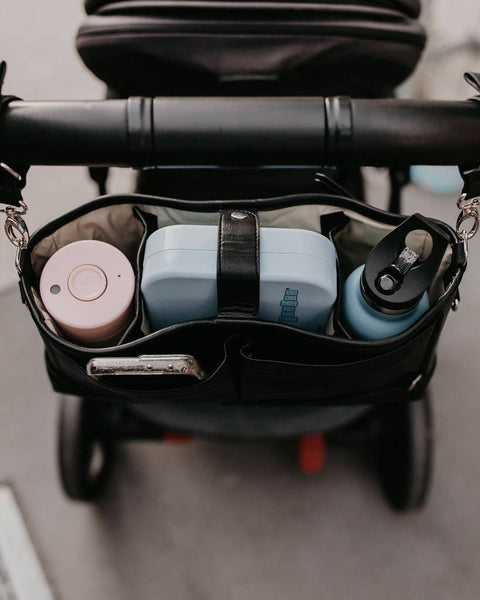 Faux Leather Stroller Organiser/Pram Caddy - Black