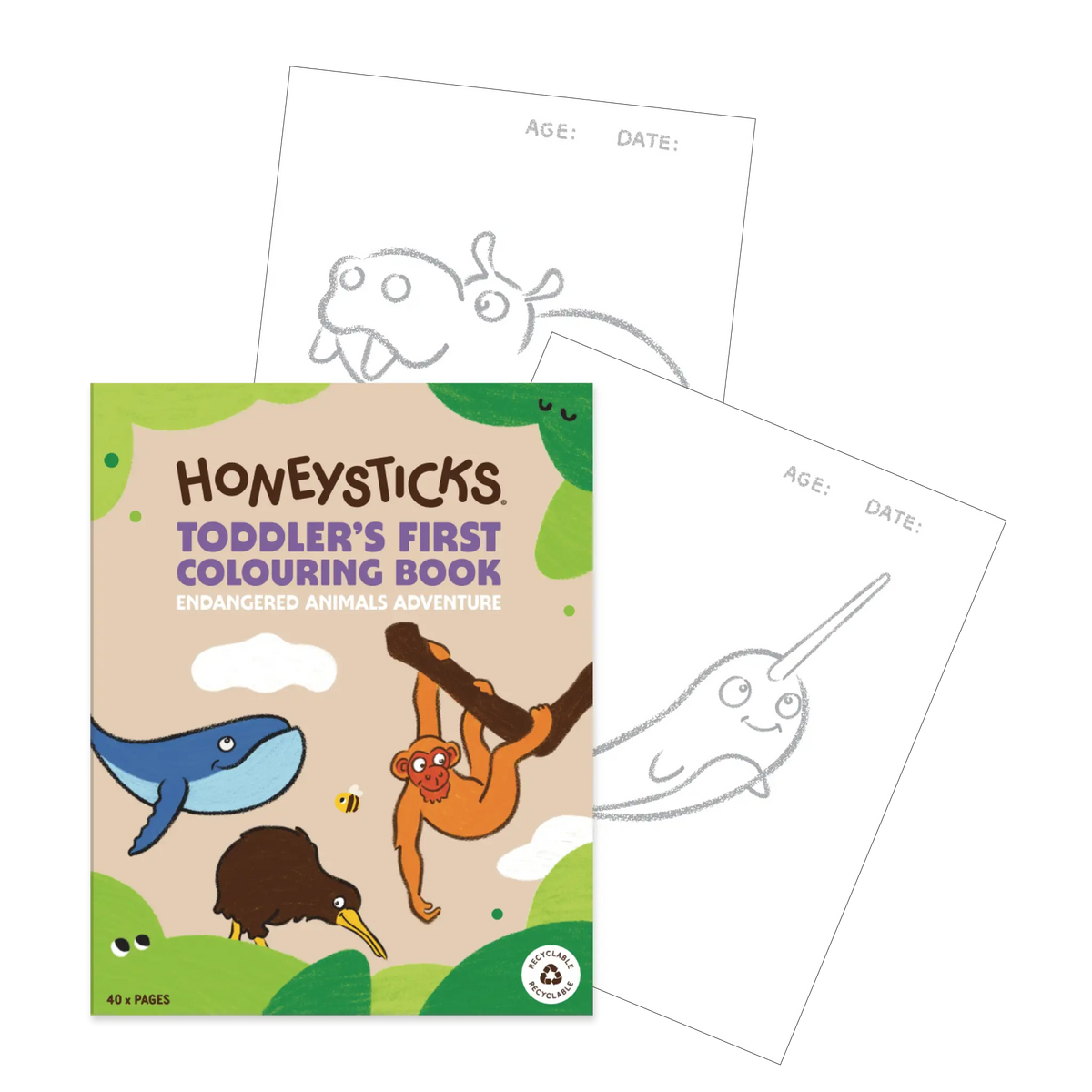 Honeysticks Toddler's First Colouring Book - Endangered Animals Adventure