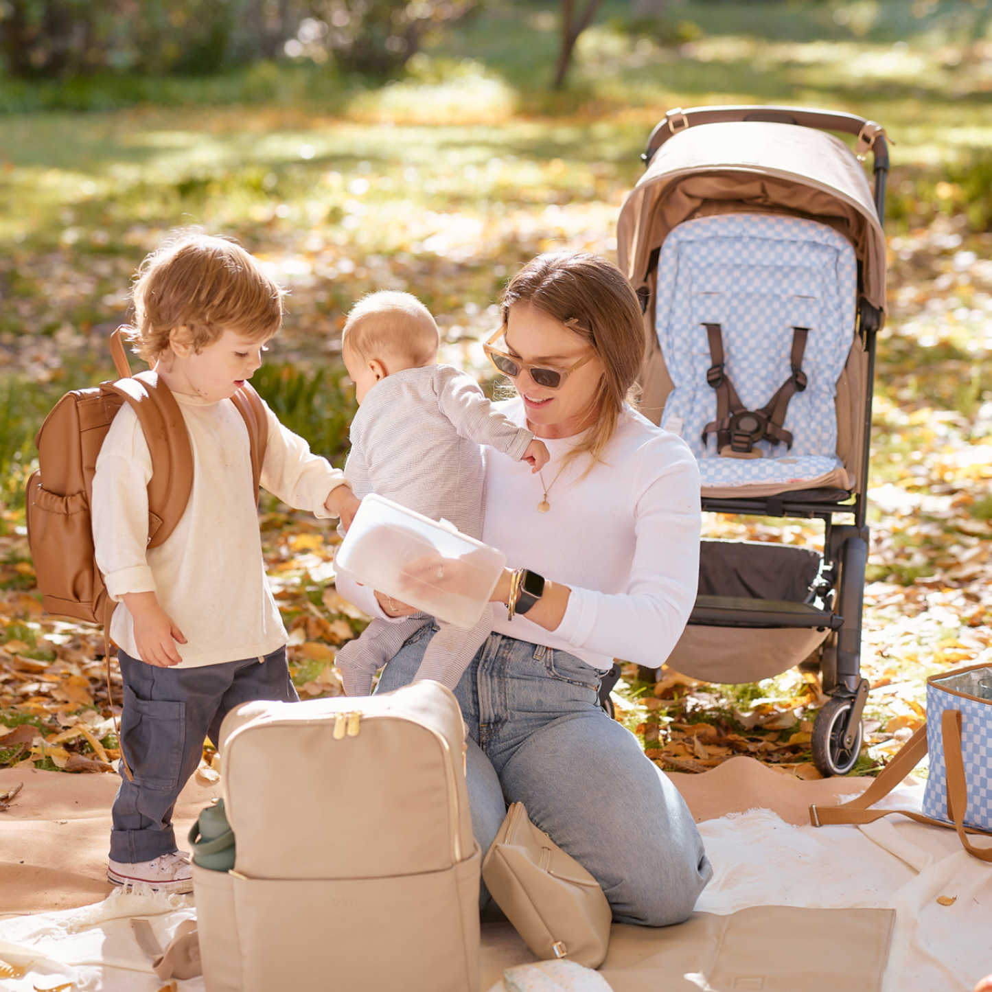 Reversible Pram Liner - Mediterranean/Blue Check