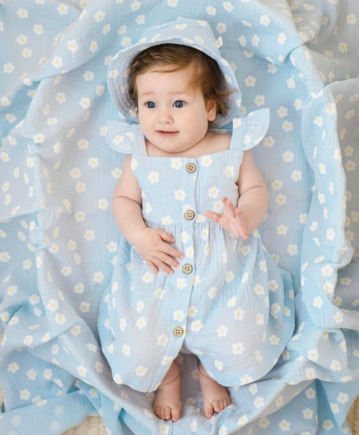 Organic Cotton Muslin Swaddle Wrap - Daisy Blue