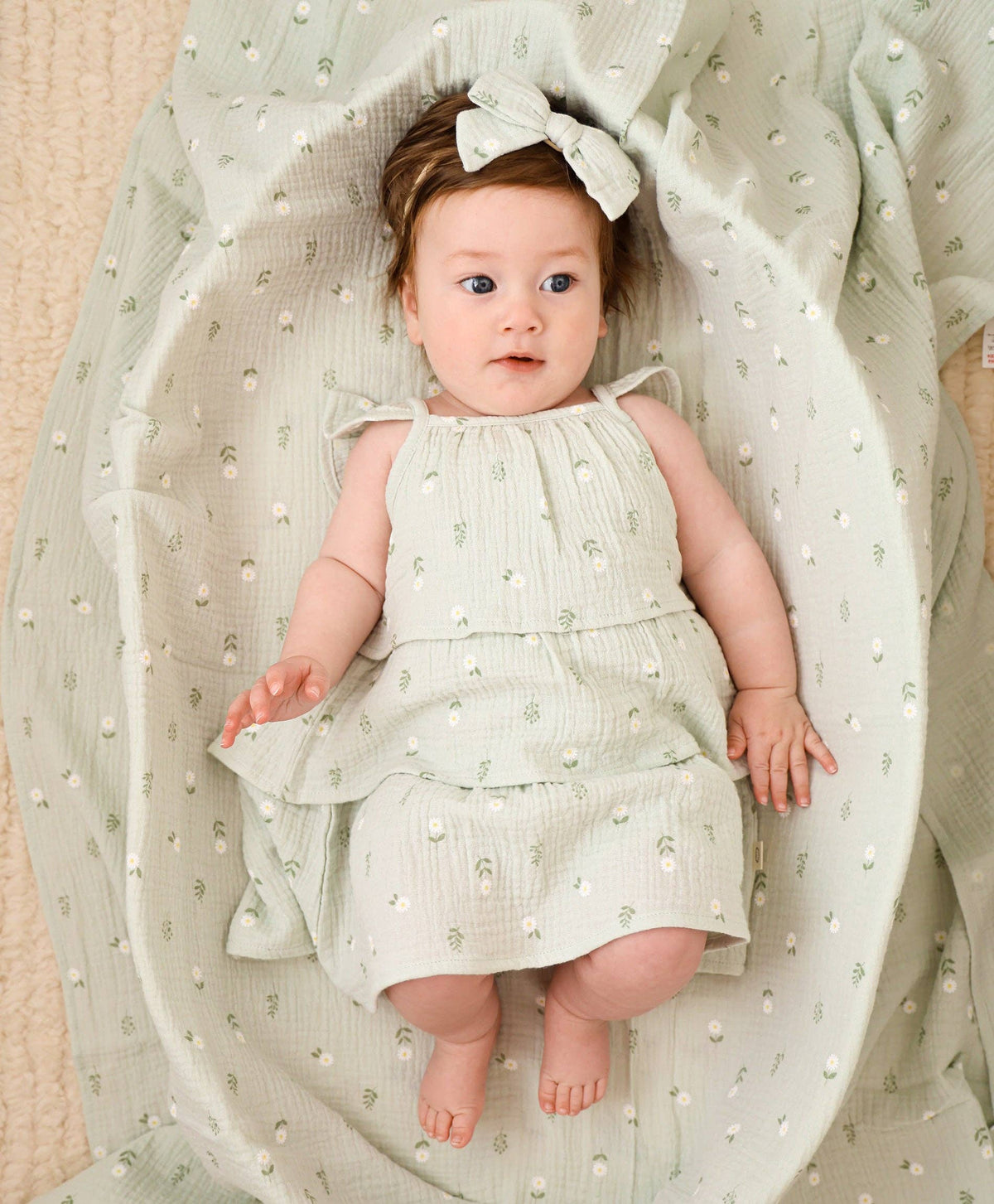 Organic Cotton Muslin Swaddle Wrap - Daisy Green