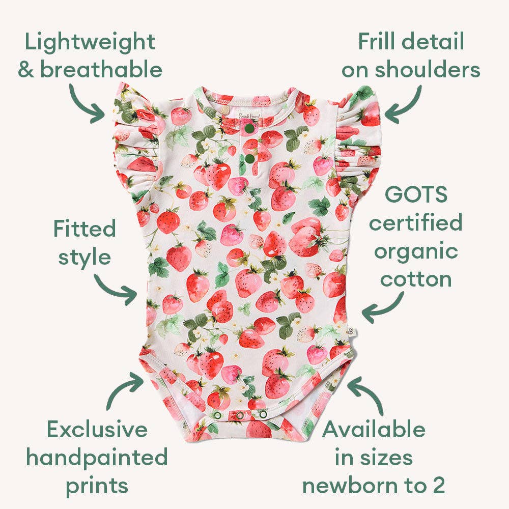 Strawberry Short Sleeve Organic Bodysuit with Frill