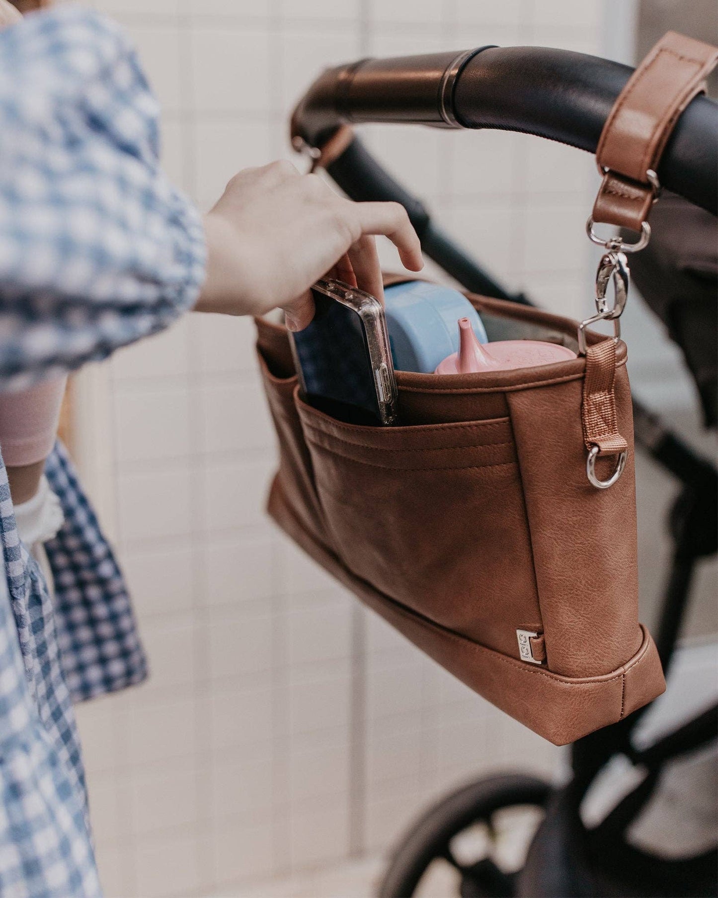 Signature Pram Caddy - Tan Vegan Leather