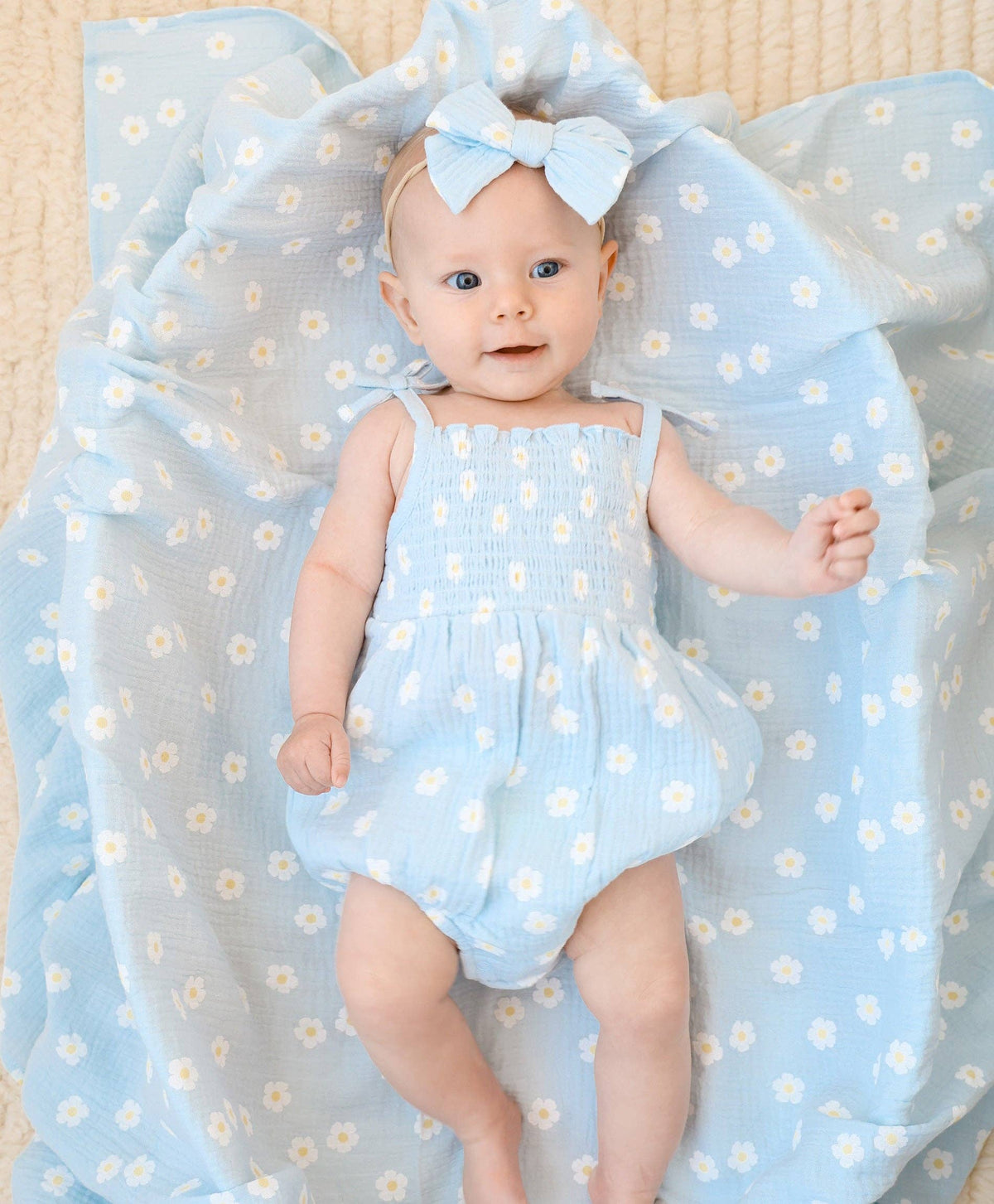 Organic Cotton Muslin Swaddle Wrap - Daisy Blue