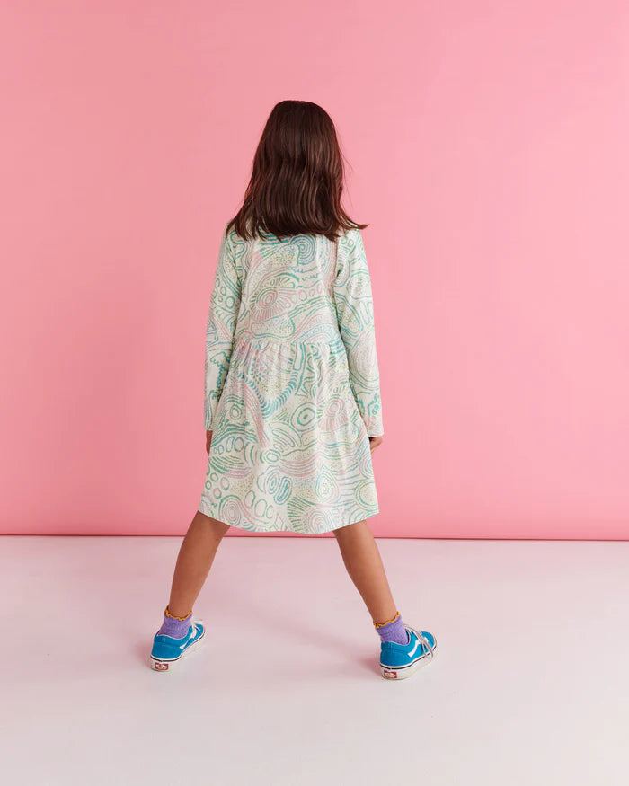 Tjala Tjukurpa Pastel Organic Cotton Long Sleeve Everyday Dress