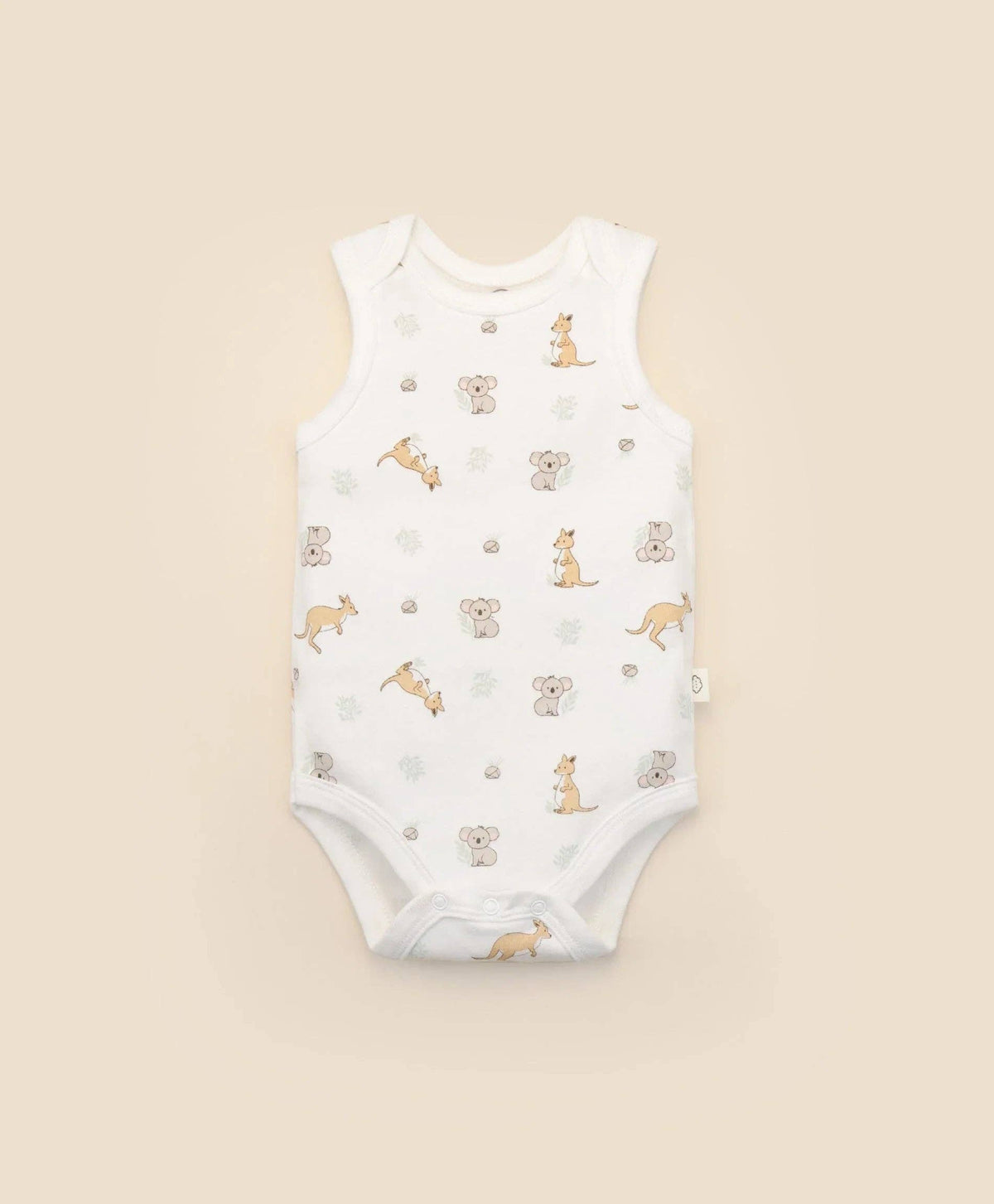 Organic Cotton Singlet Bodysuit - Kangaroo & Koala