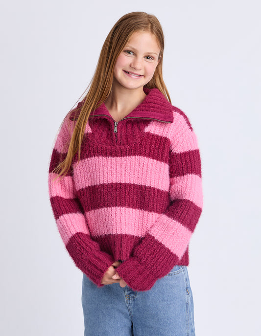 Daria 1/4 Knit Zip Top in Cranberry 8-14