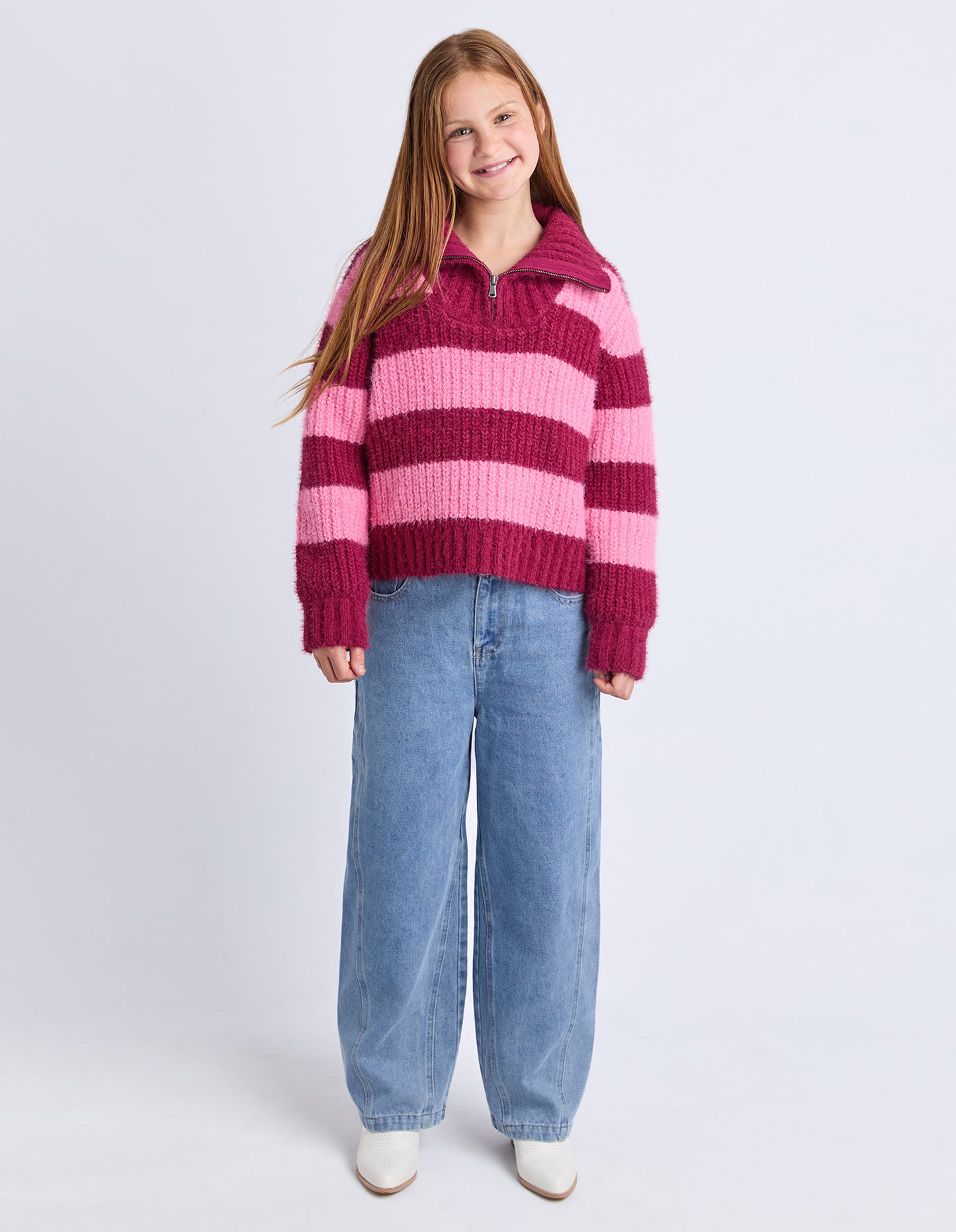 Daria 1/4 Knit Zip Top in Cranberry 8-14