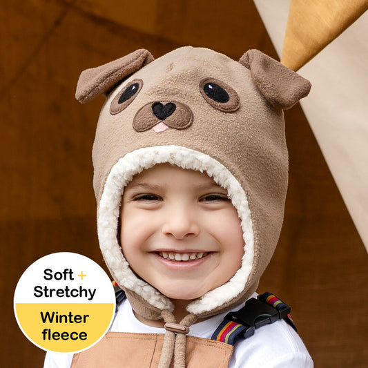 Puppy Fleecy Winter Beanie - Brown